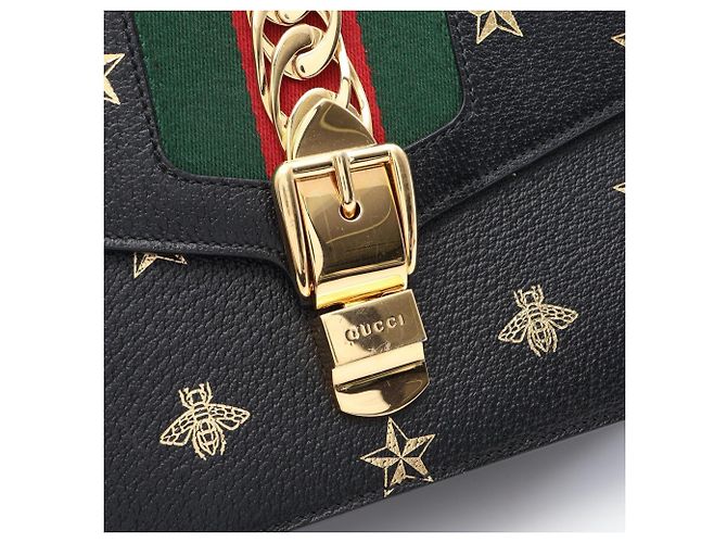 Borsa a tracolla Gucci Sylvie Sherry Line Bee Star Nero Multicolore D'oro - vista 7