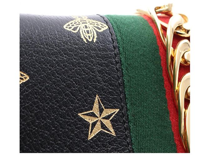 Borsa a tracolla Gucci Sylvie Sherry Line Bee Star Nero Multicolore D'oro - vista 8