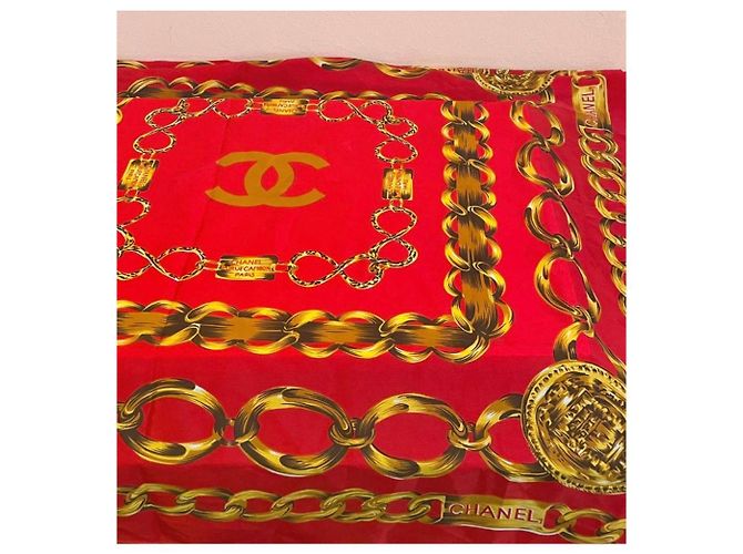 Cambon Chanel Seidentuch Rot mit Goldketten-Print Golden - Ansicht 3