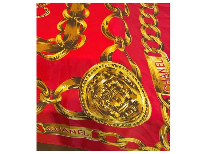 Cambon Chanel Seidentuch Rot mit Goldketten-Print Golden - Ansicht 5