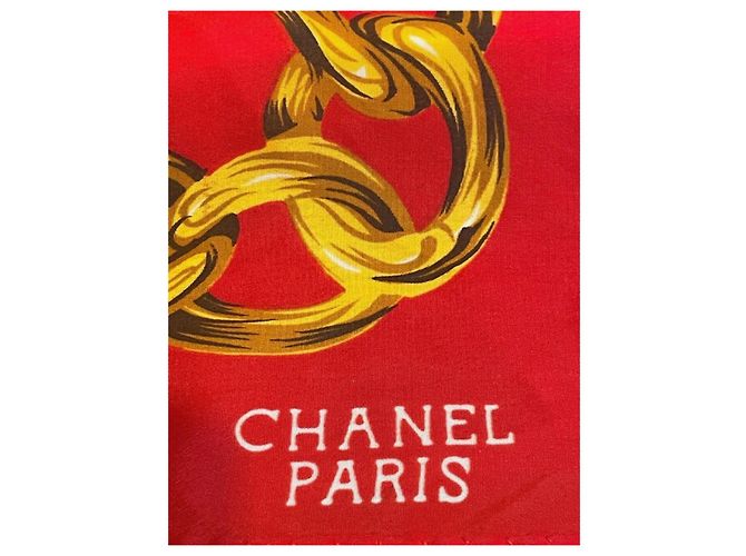 Cambon Chanel Seidentuch Rot mit Goldketten-Print Golden - Ansicht 6