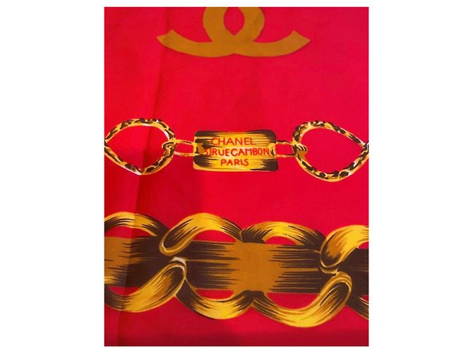 Cambon Chanel Seidentuch Rot mit Goldketten-Print Golden - Ansicht 8