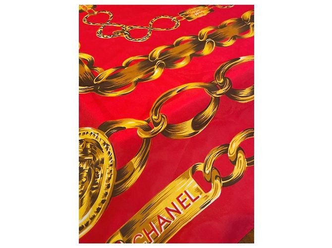 Cambon Chanel Seidentuch Rot mit Goldketten-Print Golden - Ansicht 9