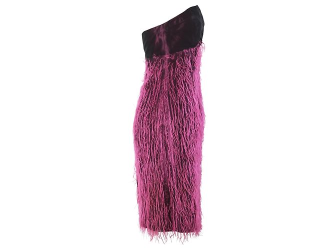 Medusa Vestido palabra de honor con efecto plumas Versace Jeans Couture - años 00 Fucsia - vista 2