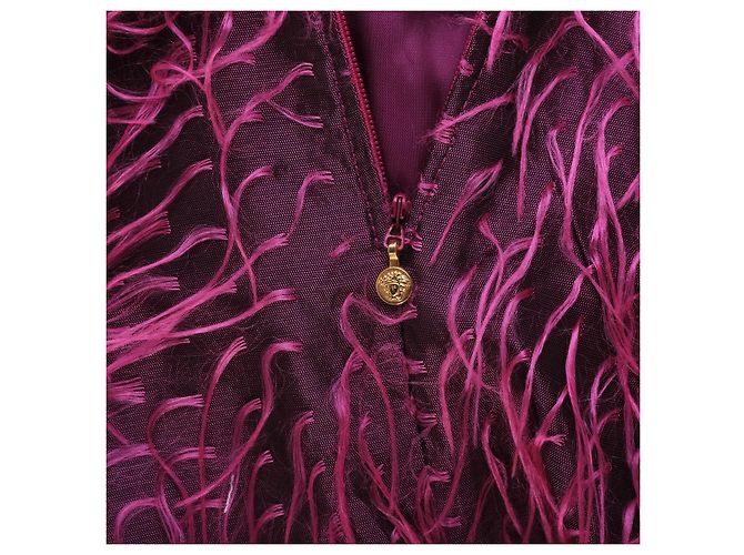 Medusa Vestido palabra de honor con efecto plumas Versace Jeans Couture - años 00 Fucsia - vista 5