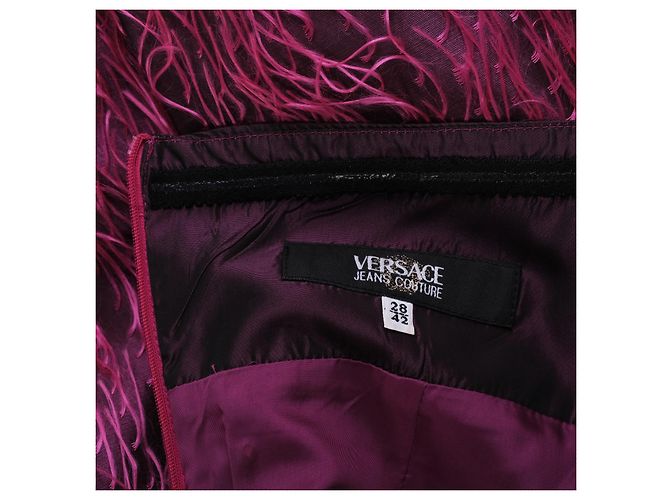 Medusa Vestido palabra de honor con efecto plumas Versace Jeans Couture - años 00 Fucsia - vista 7