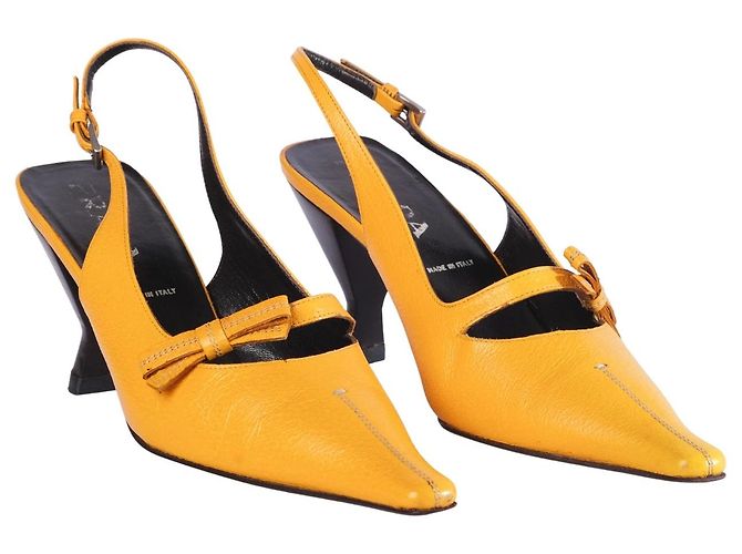 Bow Prada Slingback-Pumps aus gelbem Leder mit Schleife - Ansicht 2