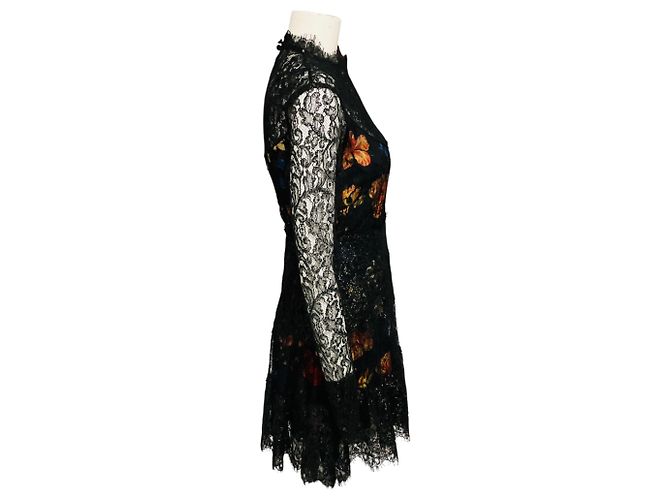 Etro kurzes Cocktailkleid aus Spitze mit schwarzem Multi-Floral-Print - Ansicht 2