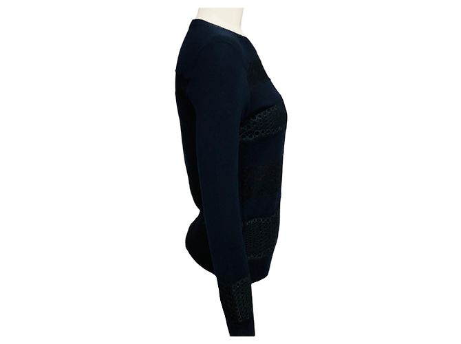 Giambattista Valli Kaschmir-Strickpullover in Marineblau mit Spitzenbesatz - Ansicht 2