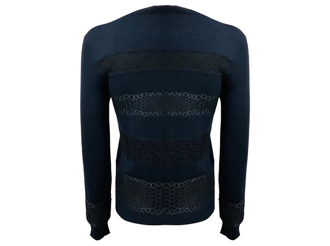Giambattista Valli Kaschmir-Strickpullover in Marineblau mit Spitzenbesatz - Ansicht 3