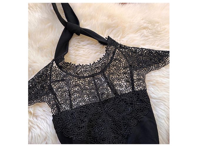 Autre Marque Top de encaje negro con cuello alto - vista 2