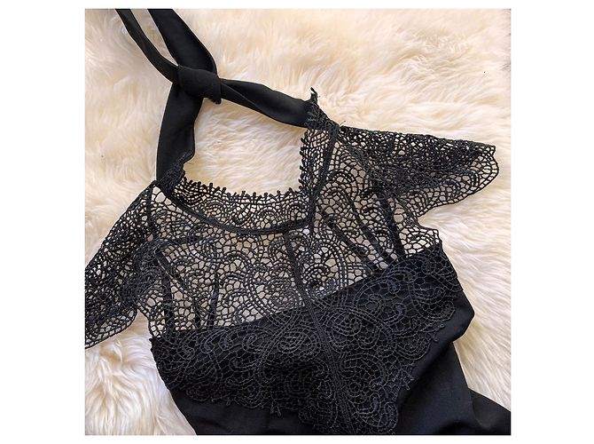 Autre Marque Top de encaje negro con cuello alto - vista 3
