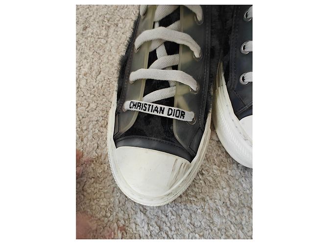 Christian Dior Sneaker Alte in Velluto e Pelliccia Nero Grigio Stampa leopardo - vista 3