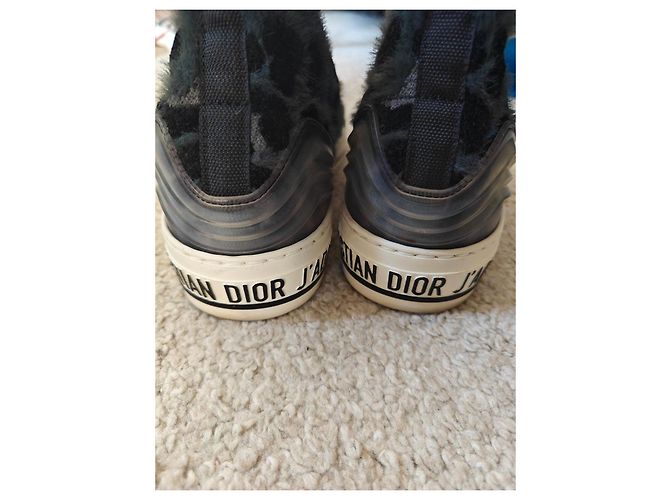 Christian Dior Sneaker Alte in Velluto e Pelliccia Nero Grigio Stampa leopardo - vista 5
