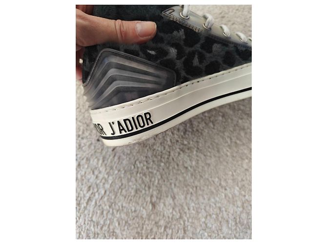 Christian Dior Sneaker Alte in Velluto e Pelliccia Nero Grigio Stampa leopardo - vista 6