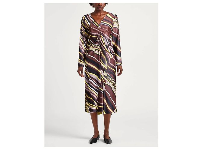 Abito Midi MaliParmi Lyrical Stripe Marrone Nero Bianco Grigio Giallo - vista 3