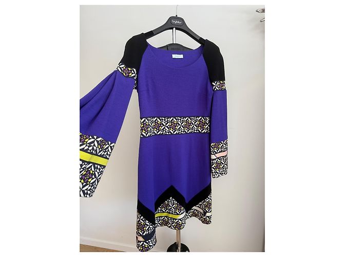 Vestido de lana Emilio Pucci estampado geométrico Negro Blanco Púrpura Amarillo - vista 2