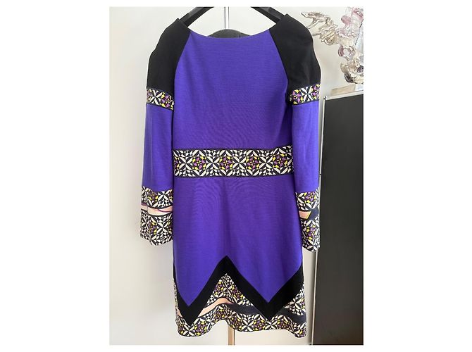 Vestido de lana Emilio Pucci estampado geométrico Negro Blanco Púrpura Amarillo - vista 3