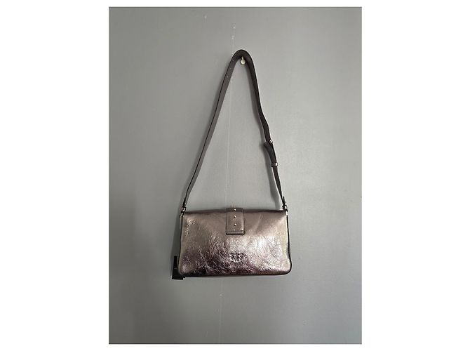 Borsa a tracolla Pinko Love One Classic Slouchy in pelle metallizzata argento Grigio Metallico - vista 3