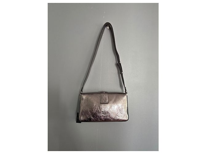 Borsa a tracolla Pinko Love One Classic Slouchy in pelle metallizzata argento Grigio Metallico - vista 4