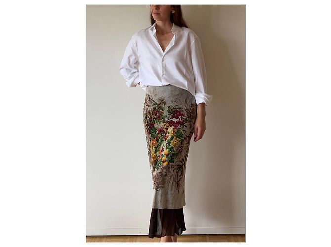 Jean Paul Gaultier Mesh Maxirock mit Blumenprint Braun Mehrfarben - Ansicht 2