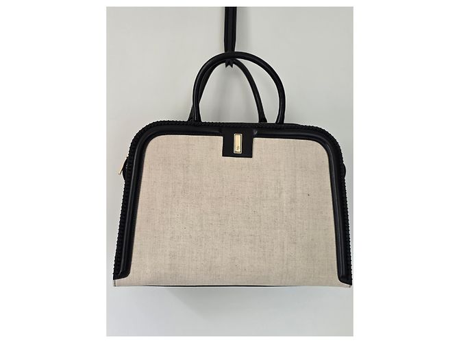 Hugo Boss Borsa Tote BOSS Ariell in pelle nera e tela beige Nero - vista 14
