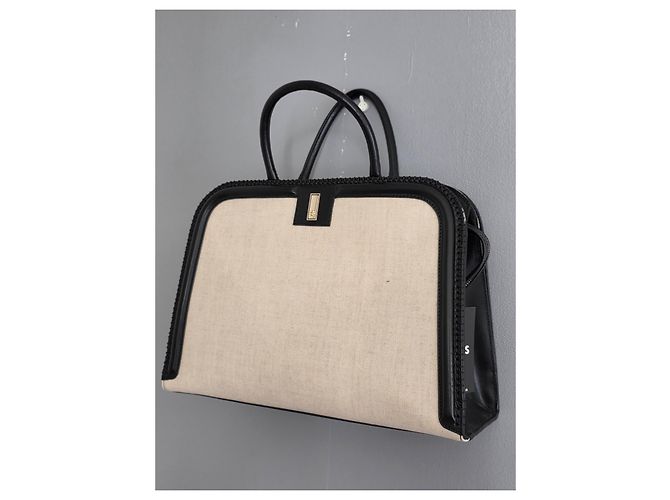 Hugo Boss Borsa Tote BOSS Ariell in pelle nera e tela beige Nero - vista 20