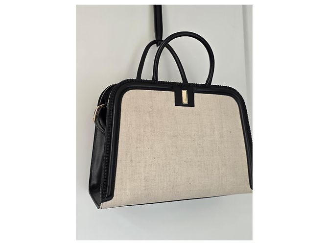 Hugo Boss Borsa Tote BOSS Ariell in pelle nera e tela beige Nero - vista 3