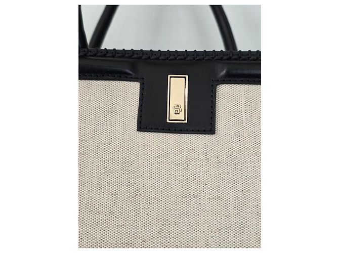 Hugo Boss Borsa Tote BOSS Ariell in pelle nera e tela beige Nero - vista 6