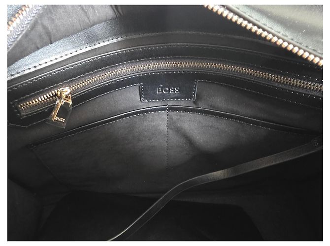 Hugo Boss Borsa Tote BOSS Ariell in pelle nera e tela beige Nero - vista 7