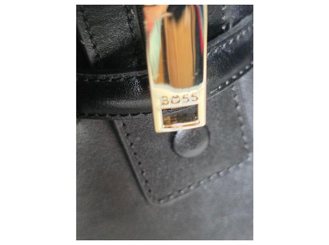Hugo Boss Borsa Tote BOSS Ariell in pelle nera e tela beige Nero - vista 8