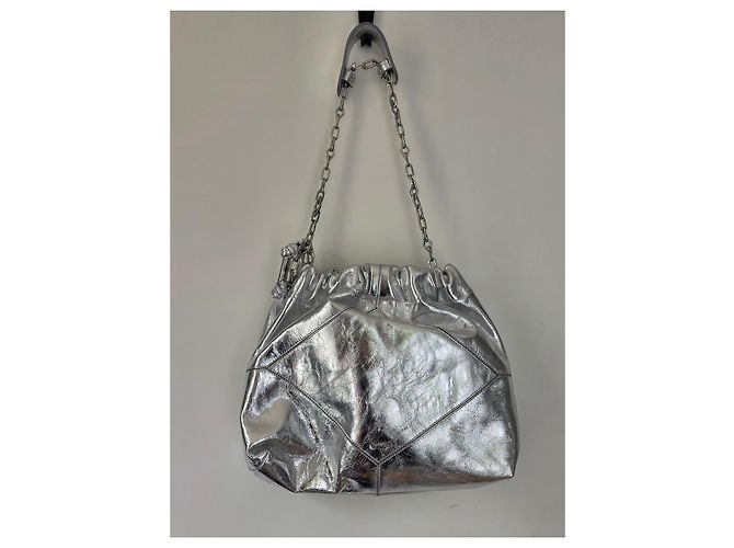 Ba&Sh Bolsa Tote M Lamine June Couro Prata - vista 11