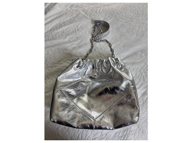 Ba&Sh Bolsa Tote M Lamine June Couro Prata - vista 12