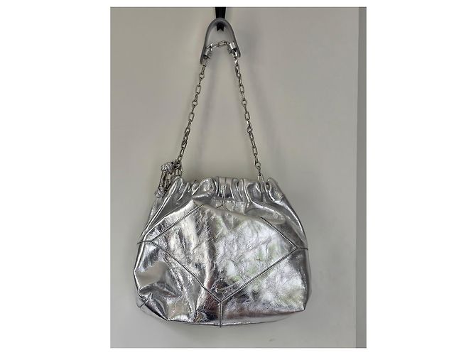 Ba&Sh Bolsa Tote M Lamine June Couro Prata - vista 14