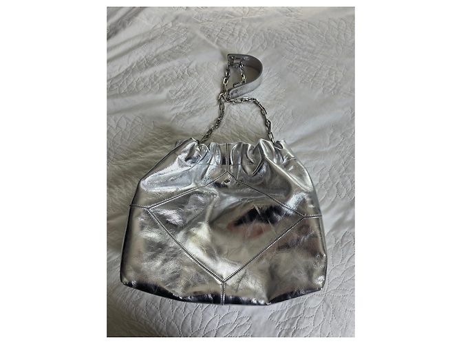 Ba&Sh Bolsa Tote M Lamine June Couro Prata - vista 15