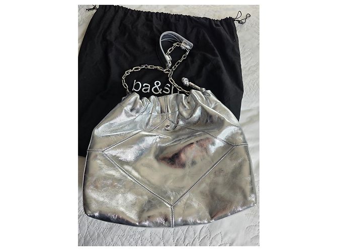 Ba&Sh Bolsa Tote M Lamine June Couro Prata - vista 17