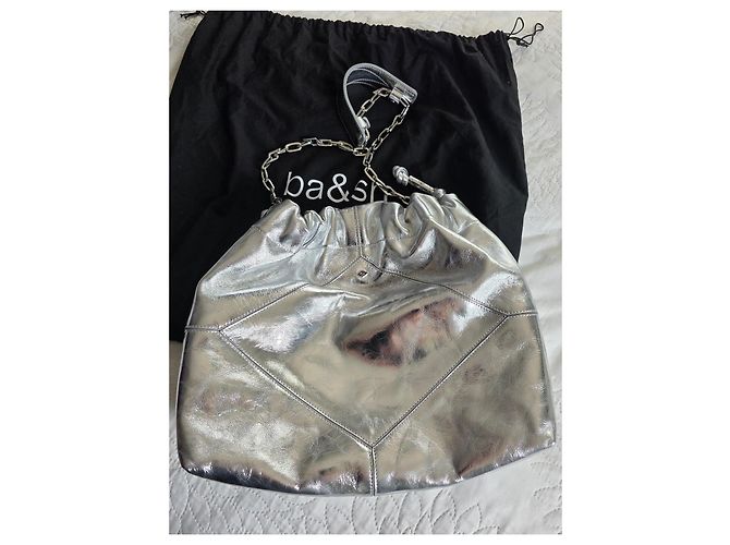 Ba&Sh Bolsa Tote M Lamine June Couro Prata - vista 2