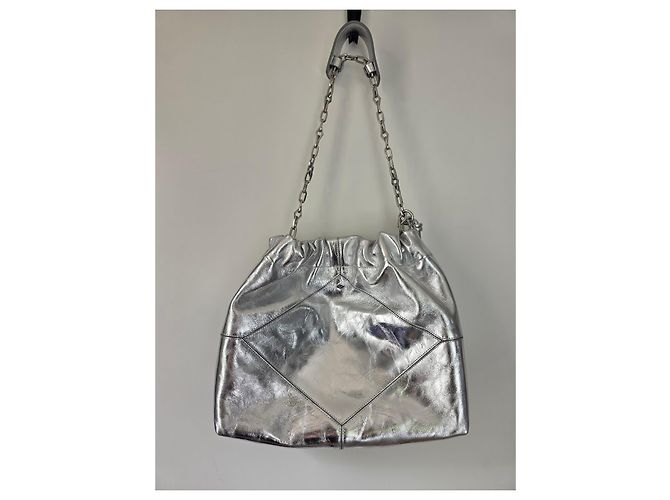 Ba&Sh Bolsa Tote M Lamine June Couro Prata - vista 3