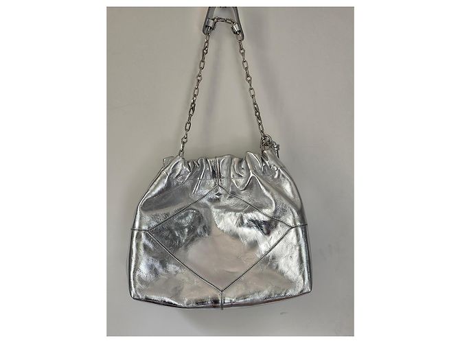 Ba&Sh Bolsa Tote M Lamine June Couro Prata - vista 5