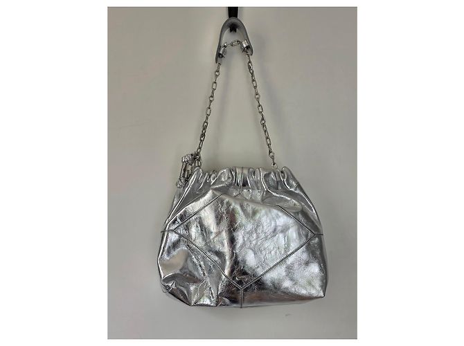 Ba&Sh Bolsa Tote M Lamine June Couro Prata - vista 6