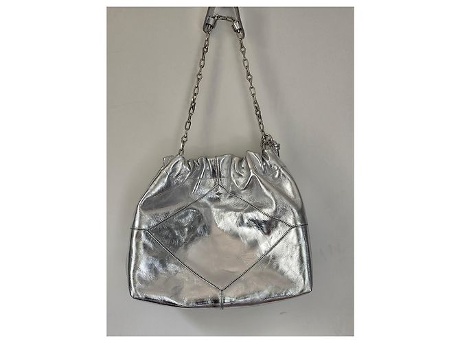 Ba&Sh Bolsa Tote M Lamine June Couro Prata - vista 7