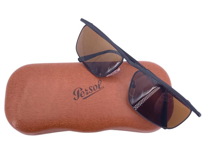 Persol Occhiali da sole rettangolari Denis in metallo nero opaco vintage 55/16 140mm Marrone - vista 2