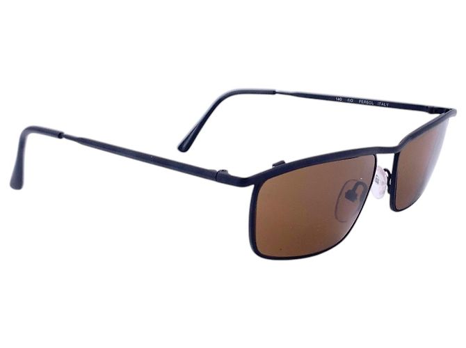Persol Occhiali da sole rettangolari Denis in metallo nero opaco vintage 55/16 140mm Marrone - vista 3
