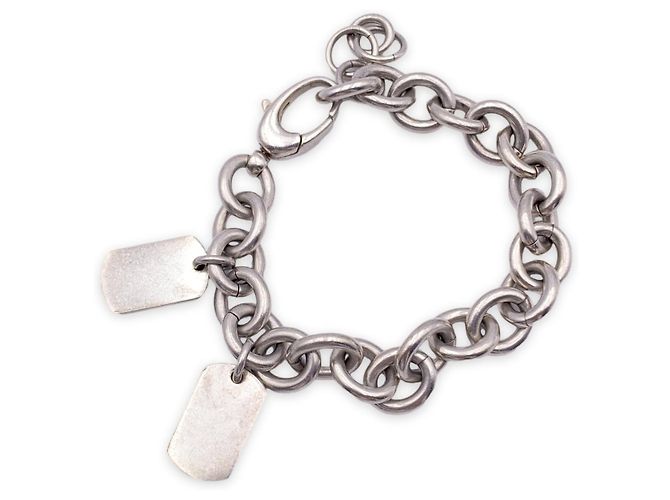 Gucci Bracciale a catena Rolo in argento sterling 925 con due piastrine - vista 2