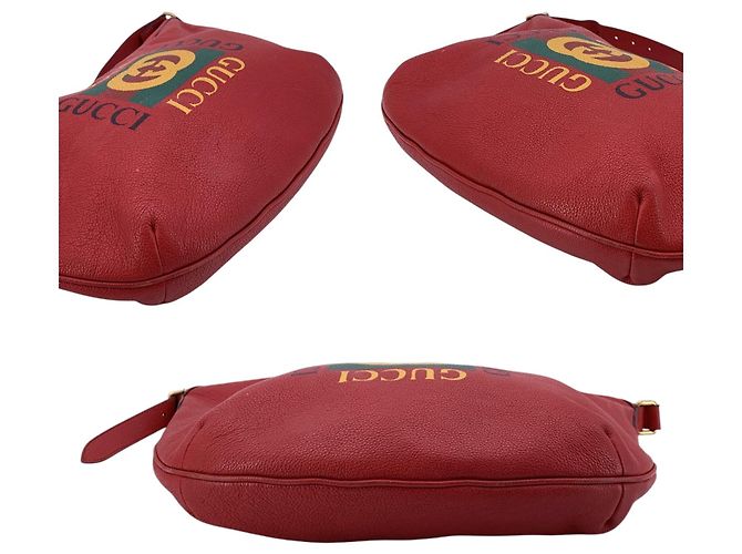 Gucci Rote Leder-Hobo-Schultertasche in Halbmondform mit Logo-Print - Ansicht 4