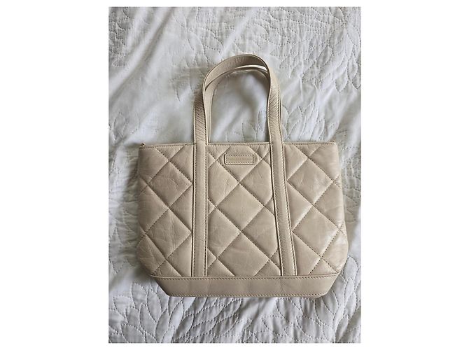 Vanessa Bruno S Shopper Leder gesteppt Ecru Beige Roh - Ansicht 11