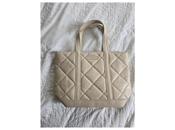 Vanessa Bruno S Shopper Leder gesteppt Ecru Beige Roh - Ansicht 5
