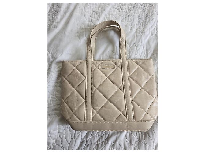 Vanessa Bruno S Shopper Leder gesteppt Ecru Beige Roh - Ansicht 8