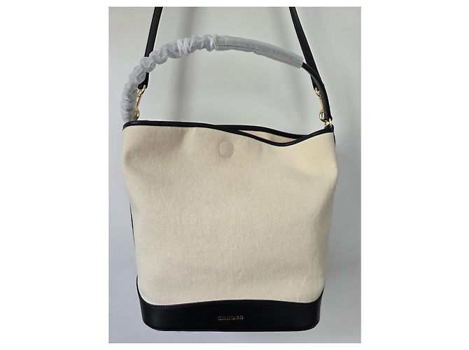 Sandro Tangoso Beuteltasche - Schwarzes Leder & Beiger Canvas - Ansicht 13
