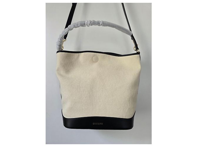 Sandro Tangoso Beuteltasche - Schwarzes Leder & Beiger Canvas - Ansicht 15